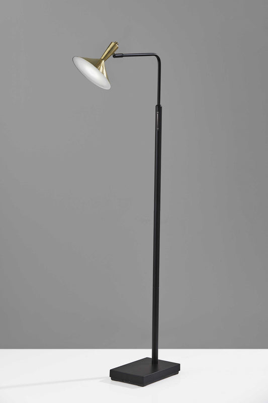 Adjustable Brass Spotlight LED Floor Lamp in Black Metal By Homeroots | Floor Lamps | Modishstore