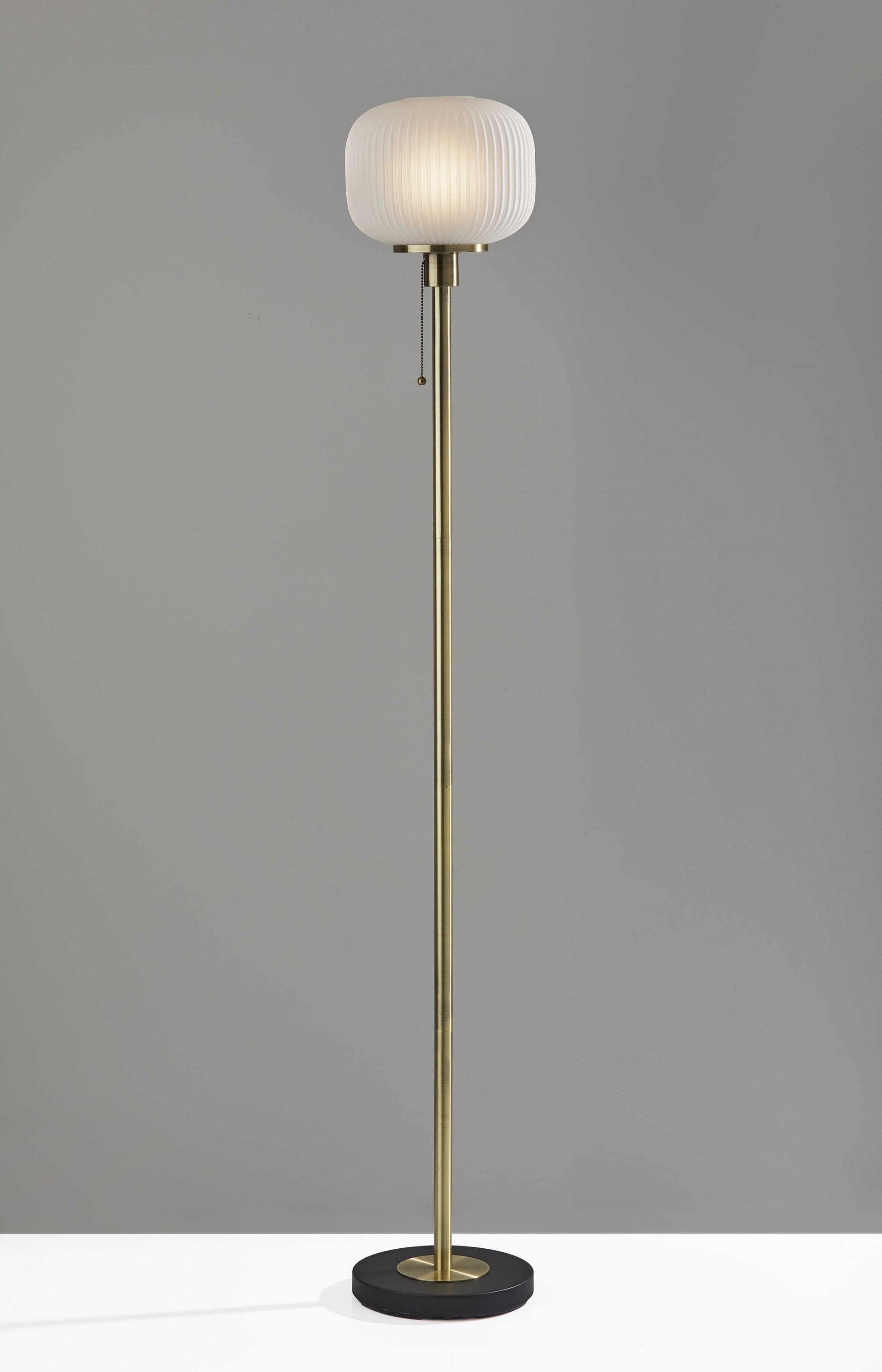 Antique Brass Metal Floor Lamp with Striped Glass Glow Globe By Homeroots | Floor Lamps | Modishstore