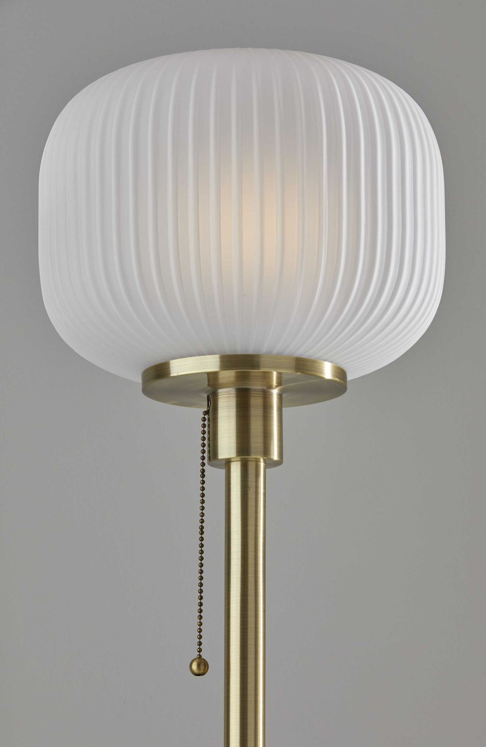 Antique Brass Metal Floor Lamp with Striped Glass Glow Globe By Homeroots | Floor Lamps | Modishstore - 3