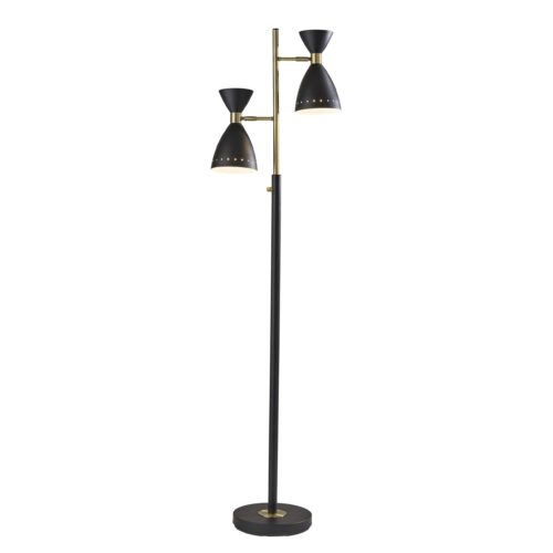 Two Light Brass Cinch Floor Lamp in Black Metal By Homeroots | Floor Lamps | Modishstore - 2
