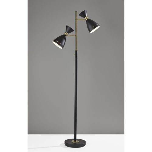 Two Light Brass Cinch Floor Lamp in Black Metal By Homeroots | Floor Lamps | Modishstore - 2