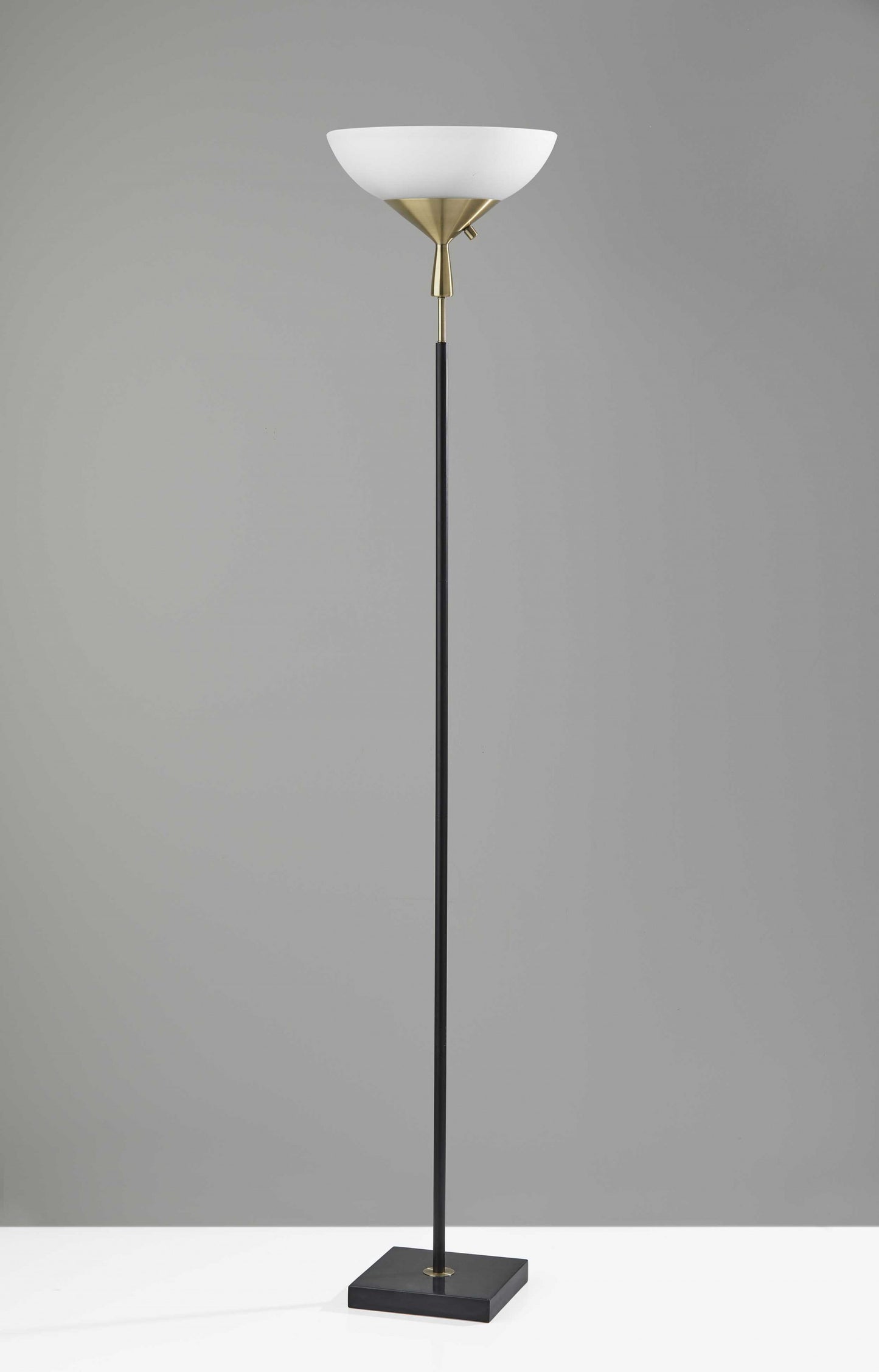 Sleek Torchiere Black Metal Frosted Alabaster Glass Shade By Homeroots | Floor Lamps | Modishstore