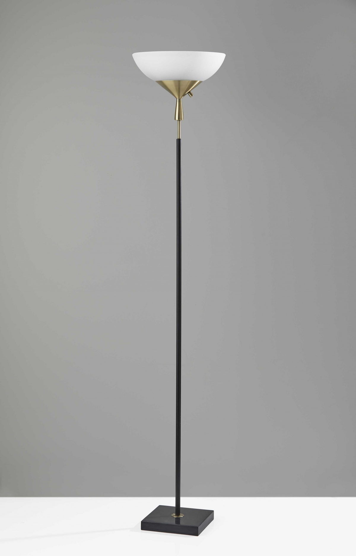 Sleek Torchiere Black Metal Frosted Alabaster Glass Shade By Homeroots | Floor Lamps | Modishstore