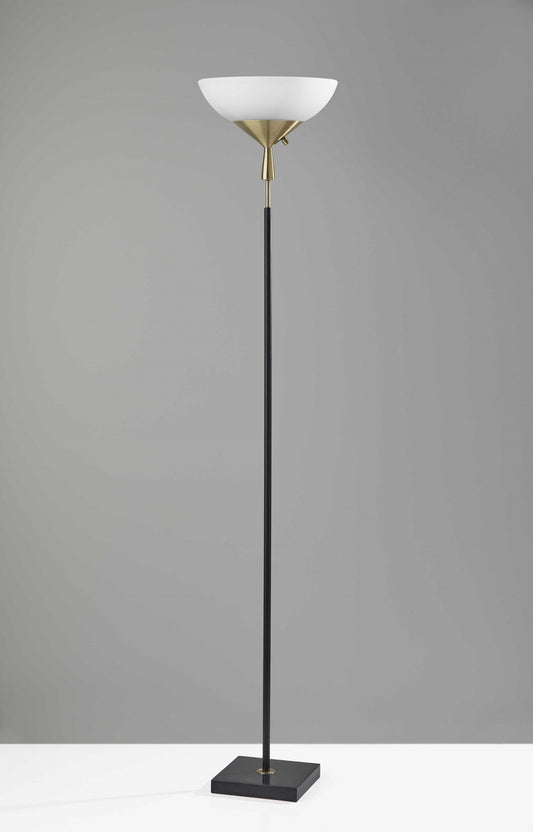 Sleek Torchiere Black Metal Frosted Alabaster Glass Shade By Homeroots | Floor Lamps | Modishstore