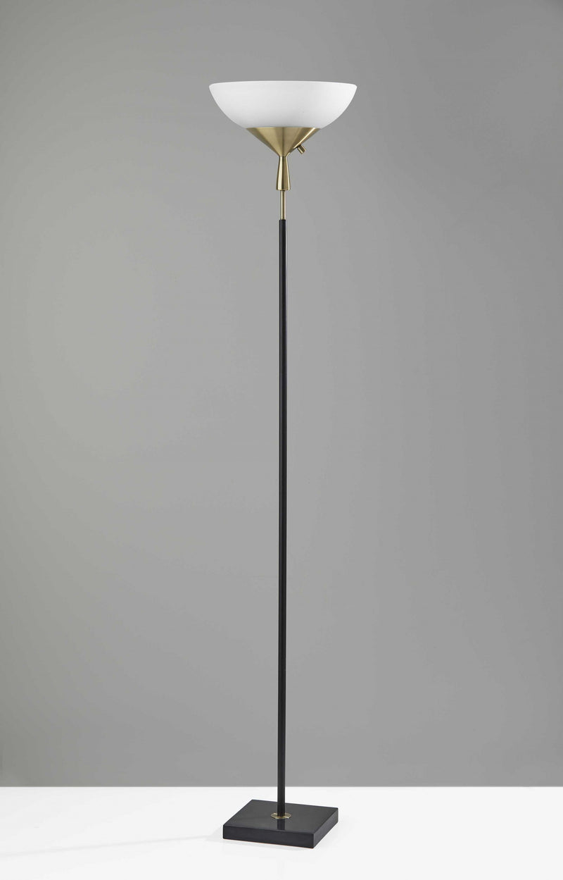 Sleek Torchiere Black Metal Frosted Alabaster Glass Shade By Homeroots | Floor Lamps | Modishstore