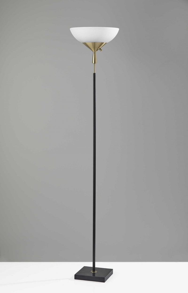 Sleek Torchiere Black Metal Frosted Alabaster Glass Shade By Homeroots | Floor Lamps | Modishstore