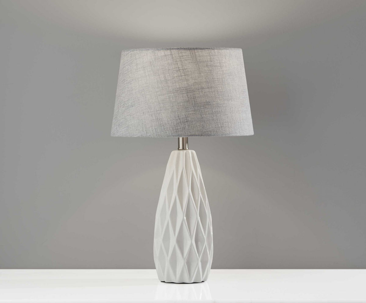 Set of 2 White Ceramic Geometric Base Table Lamp By Homeroots | Table Lamps | Modishstore