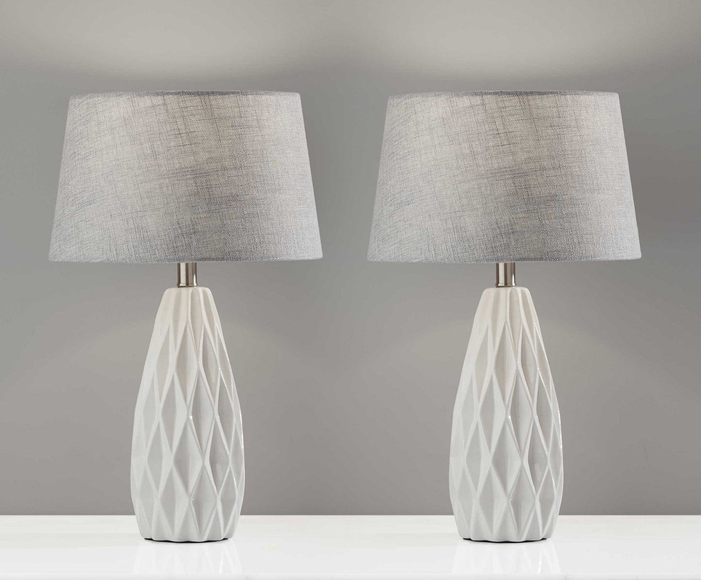 Set of 2 White Ceramic Geometric Base Table Lamp By Homeroots | Table Lamps | Modishstore - 2
