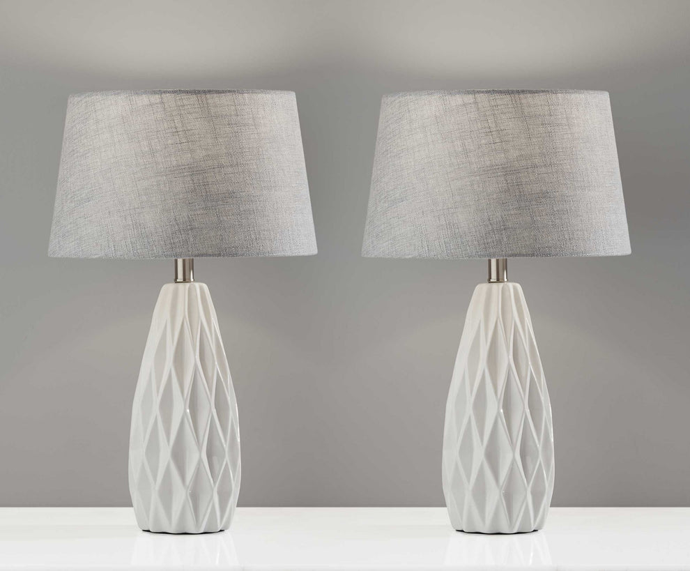 Set of 2 White Ceramic Geometric Base Table Lamp By Homeroots | Table Lamps | Modishstore - 2