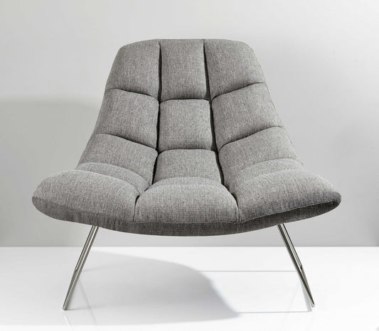 Light Grey Soft Textured Fabric and Brushed Steel Chair By Homeroots - 372931 | Accent Chairs | Modishstore