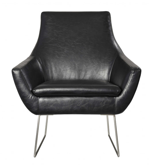 Distressed Black Faux Leather Armchair By Homeroots | Accent Chairs | Modishstore