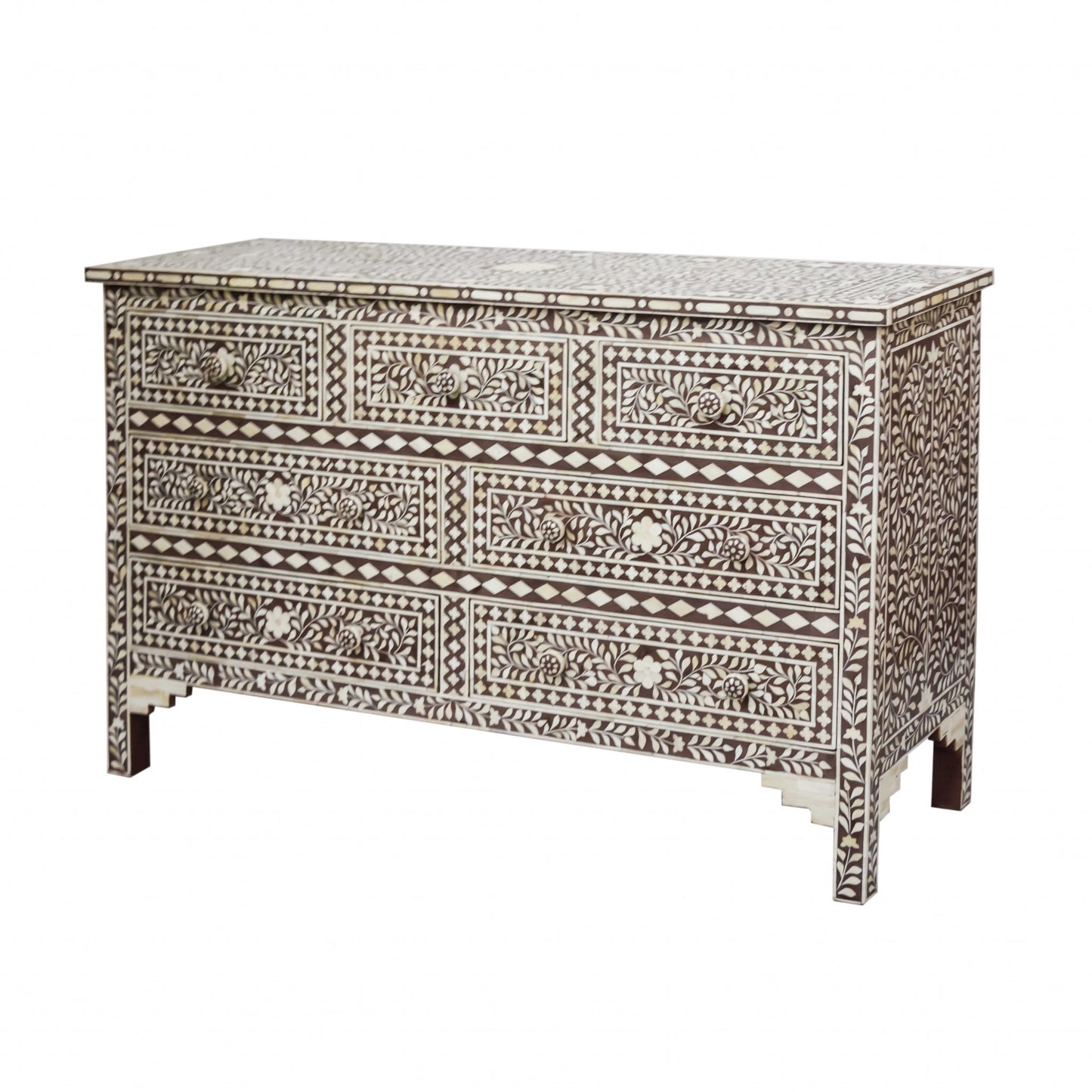 Moroccan Brown And White Bone Buffet Or Dresser By Homeroots | Dressers | Modishstore - 2