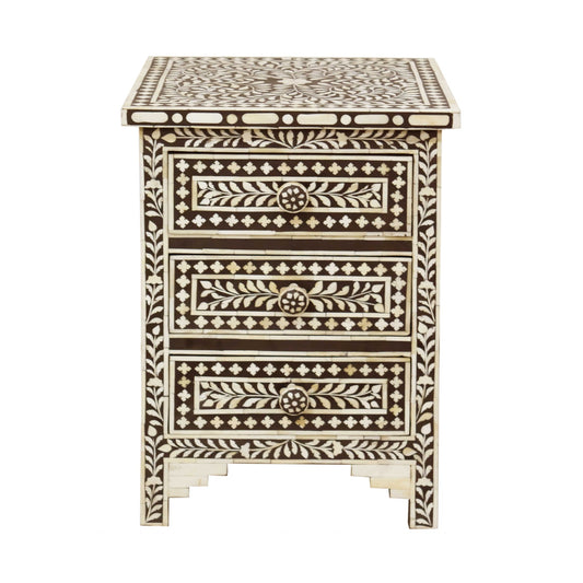 Moroccan Brown And White Bone 3 Drawer Accent Cabinet By Homeroots | Drawers | Modishstore