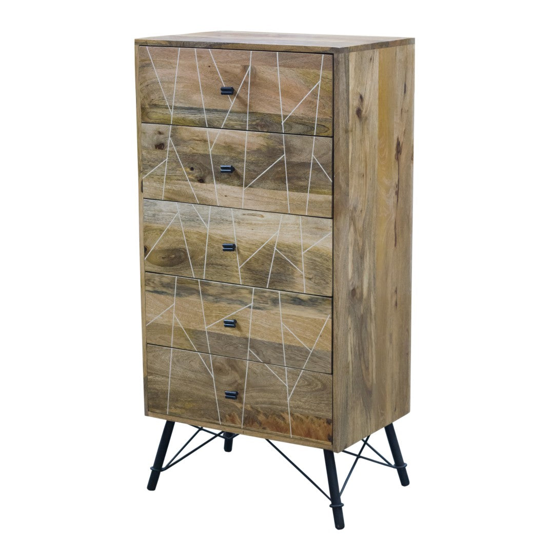Natural Tones Mango Wood 5 Drawer Dresser By Homeroots | Dressers | Modishstore - 2