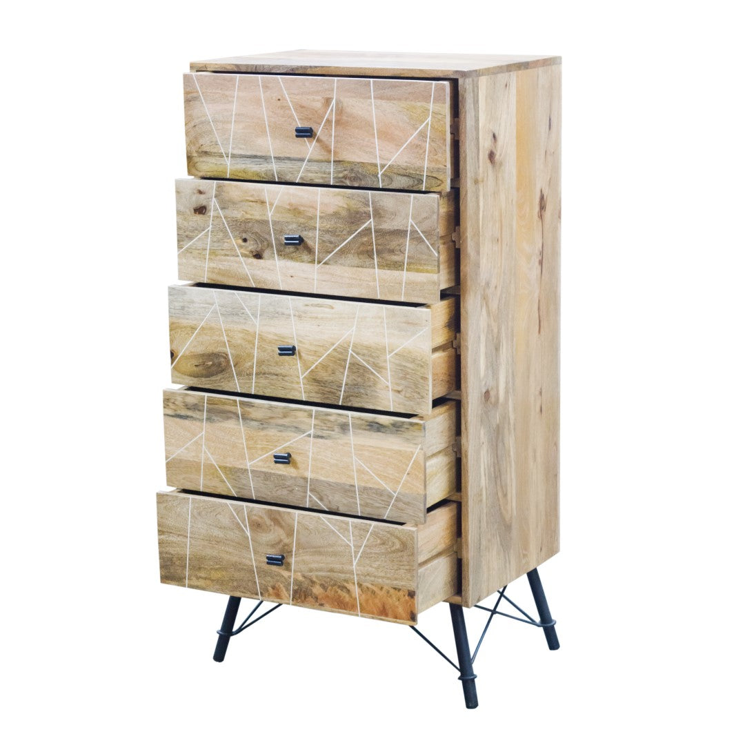 Natural Tones Mango Wood 5 Drawer Dresser By Homeroots | Dressers | Modishstore - 3