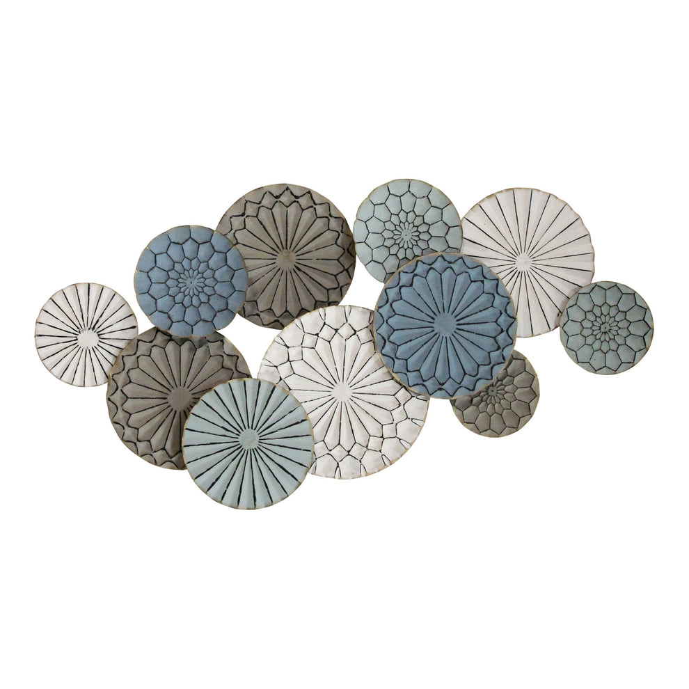 Boho Blue Green Ivory Metal Plates Wall Decor By Homeroots | Wall Decor | Modishstore - 2