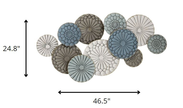 Boho Blue Green Ivory Metal Plates Wall Decor By Homeroots | Wall Decor | Modishstore - 4