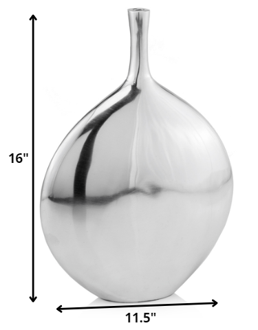 Mod Buffed Silver Long Neck Disc Vase By Homeroots | Vases | Modishstore - 2
