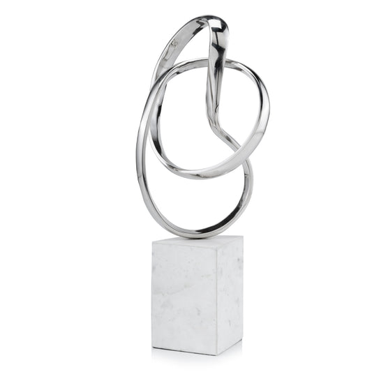 Silver and White Aluminum and Marble Abstract Sculpture By Homeroots | Sculptures | Modishstore
