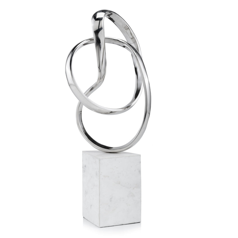 Silver and White Aluminum and Marble Abstract Sculpture By Homeroots | Sculptures | Modishstore - 3