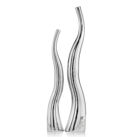 Set of 2 Modern Tall Silver Squiggly Floor Vases By Homeroots | Vases | Modishstore