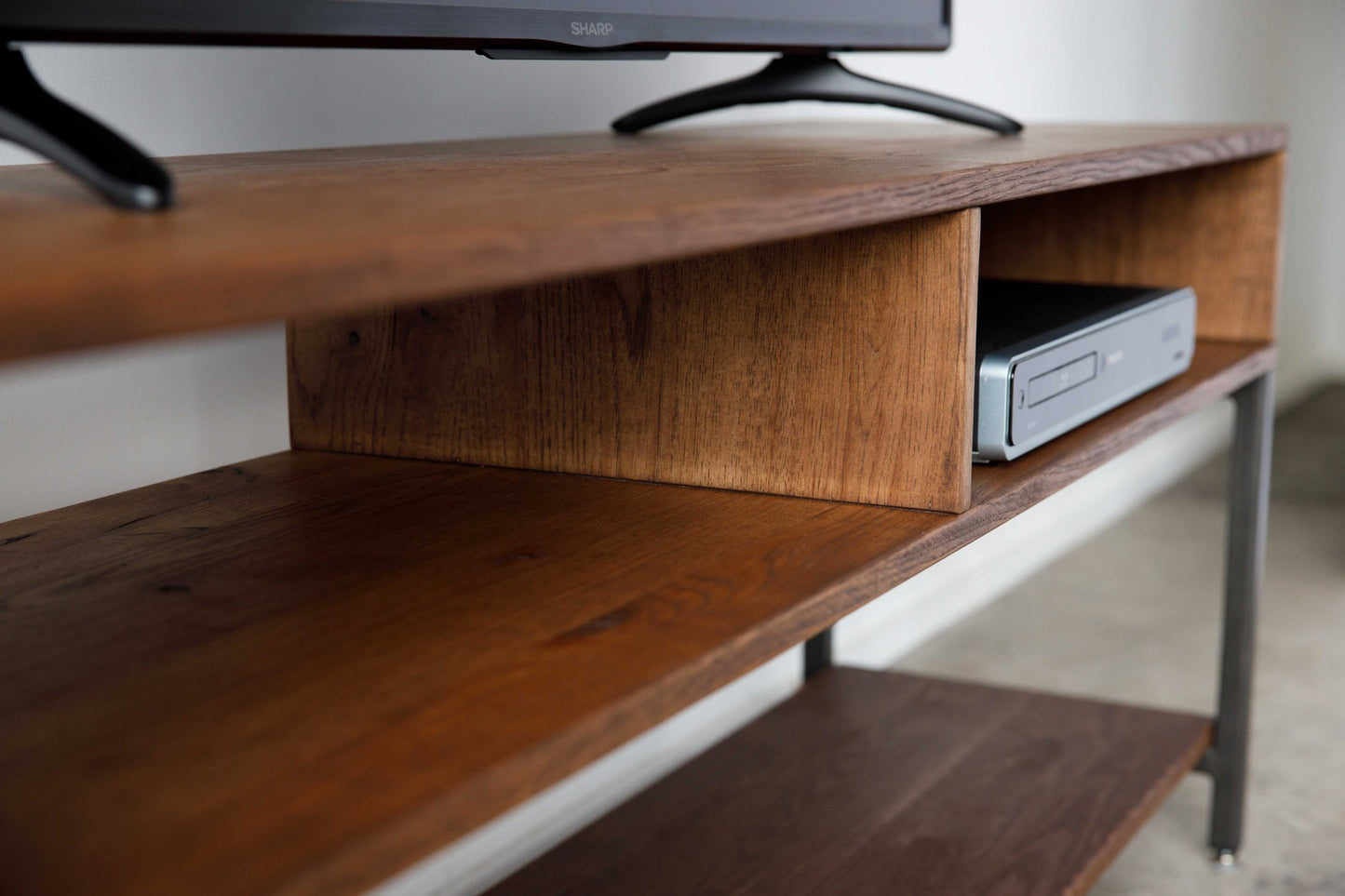 Warm Dark Finish Maple And Steel TV Stand and Media Center By Homeroots | TV Stands | Modishstore - 3