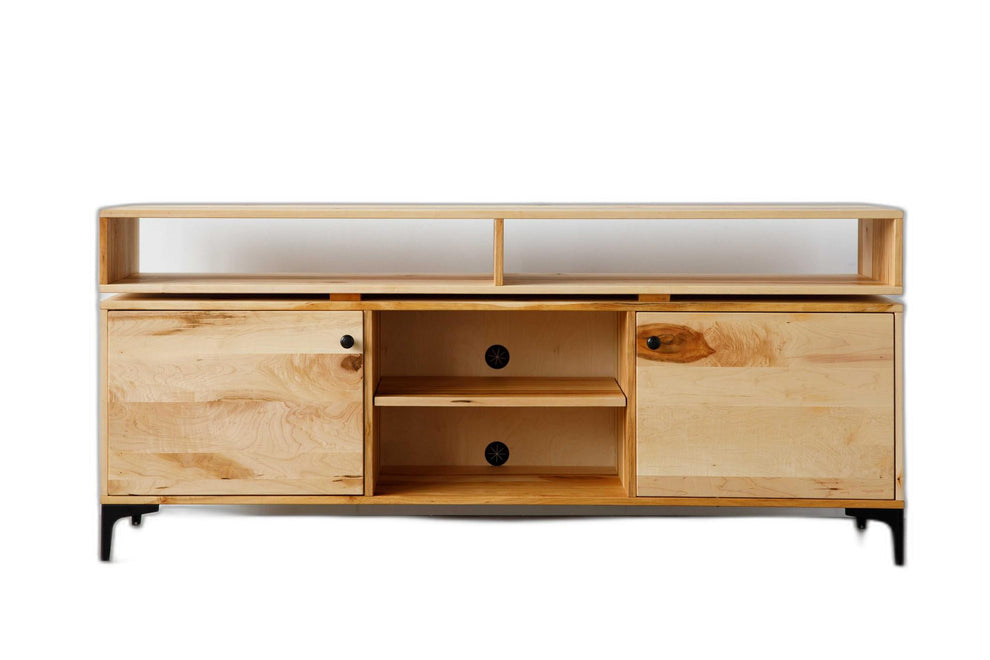 Natural Maple And Steel Multi Compartment TV Stand or Media Center By Homeroots | TV Stands | Modishstore - 6