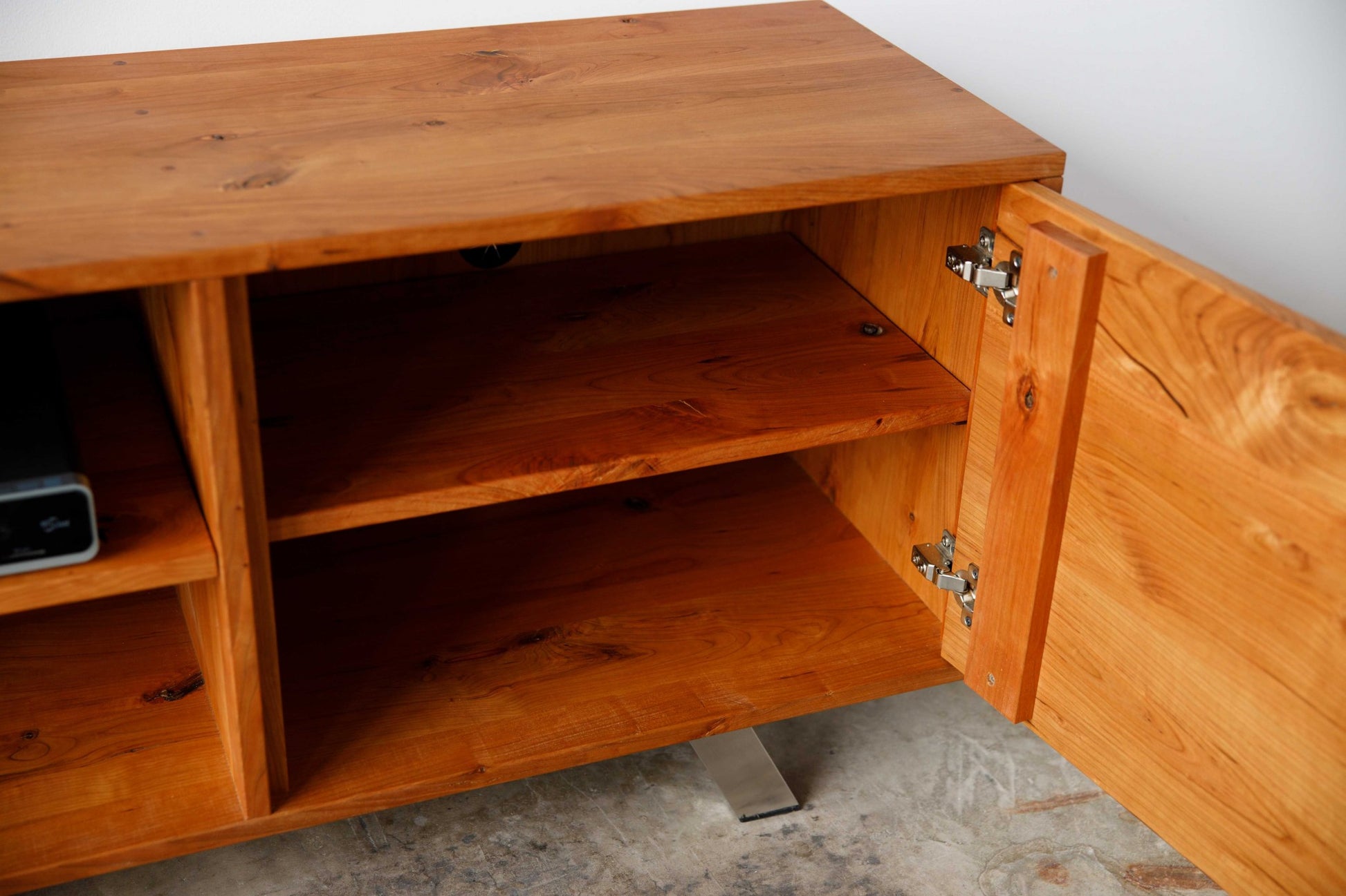 Warm Natural Cherry And Steel TV Stand or Media Center By Homeroots | TV Stands | Modishstore - 2