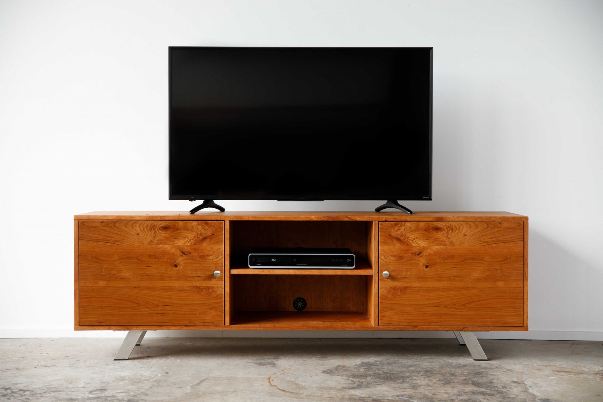 Warm Natural Cherry And Steel TV Stand or Media Center By Homeroots | TV Stands | Modishstore - 3