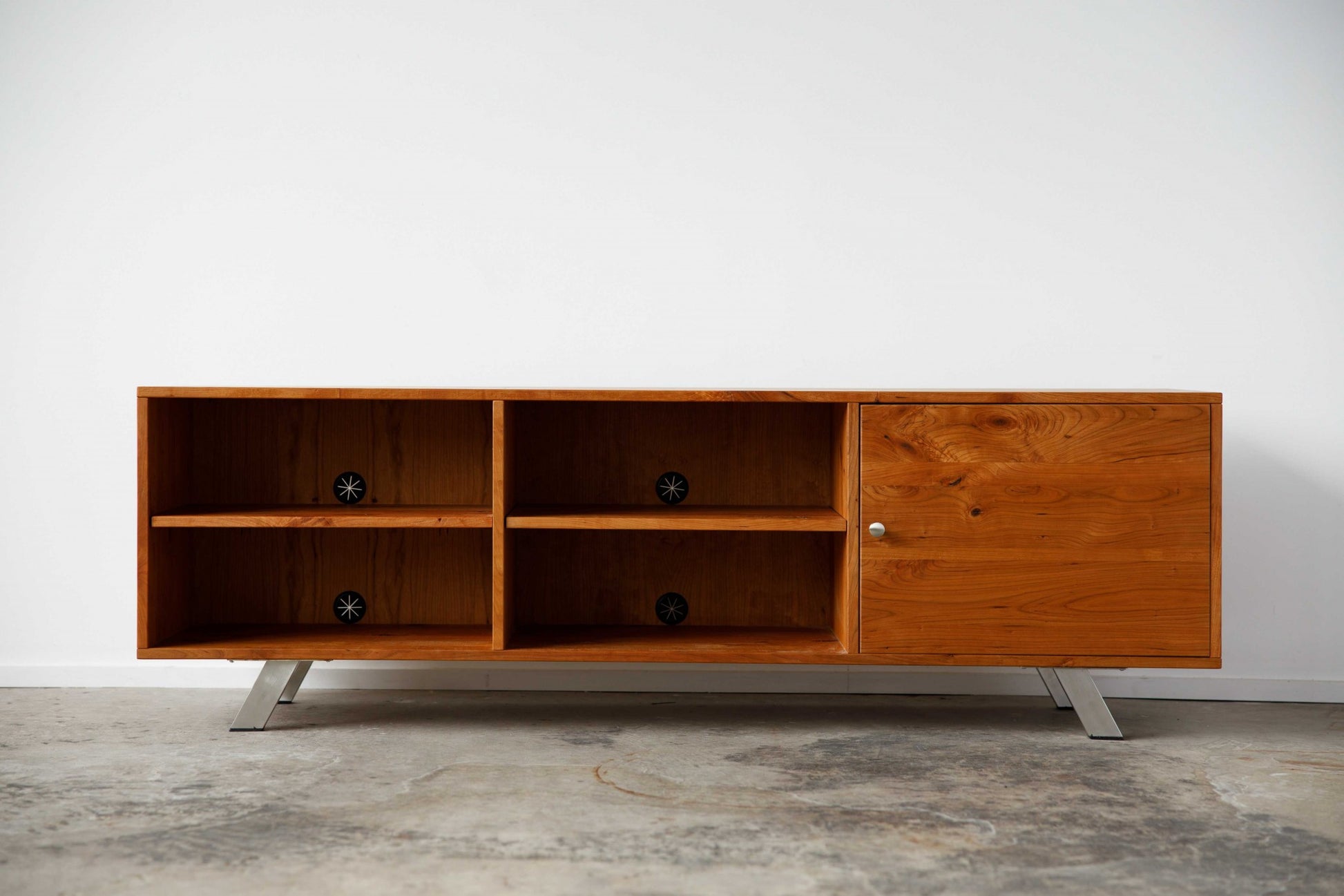 Retro Warm Natural Cherry And Steel TV Stand and Media Center By Homeroots | TV Stands | Modishstore