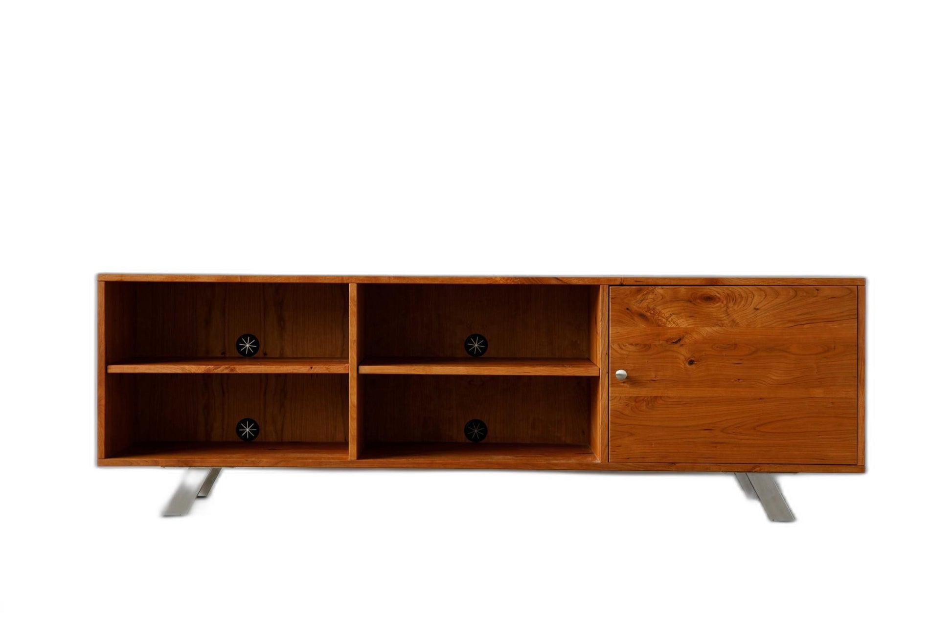 Retro Warm Natural Cherry And Steel TV Stand and Media Center By Homeroots | TV Stands | Modishstore - 6