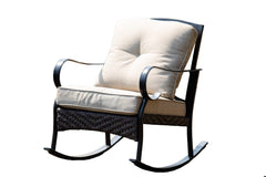 Black Steel Patio Rocking Chair with Beige Cushions By Homeroots
