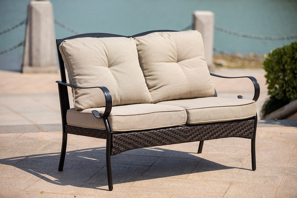 Black Steel Sofa with Beige Cushions By Homeroots - 374052 | Sofas | Modishstore - 2