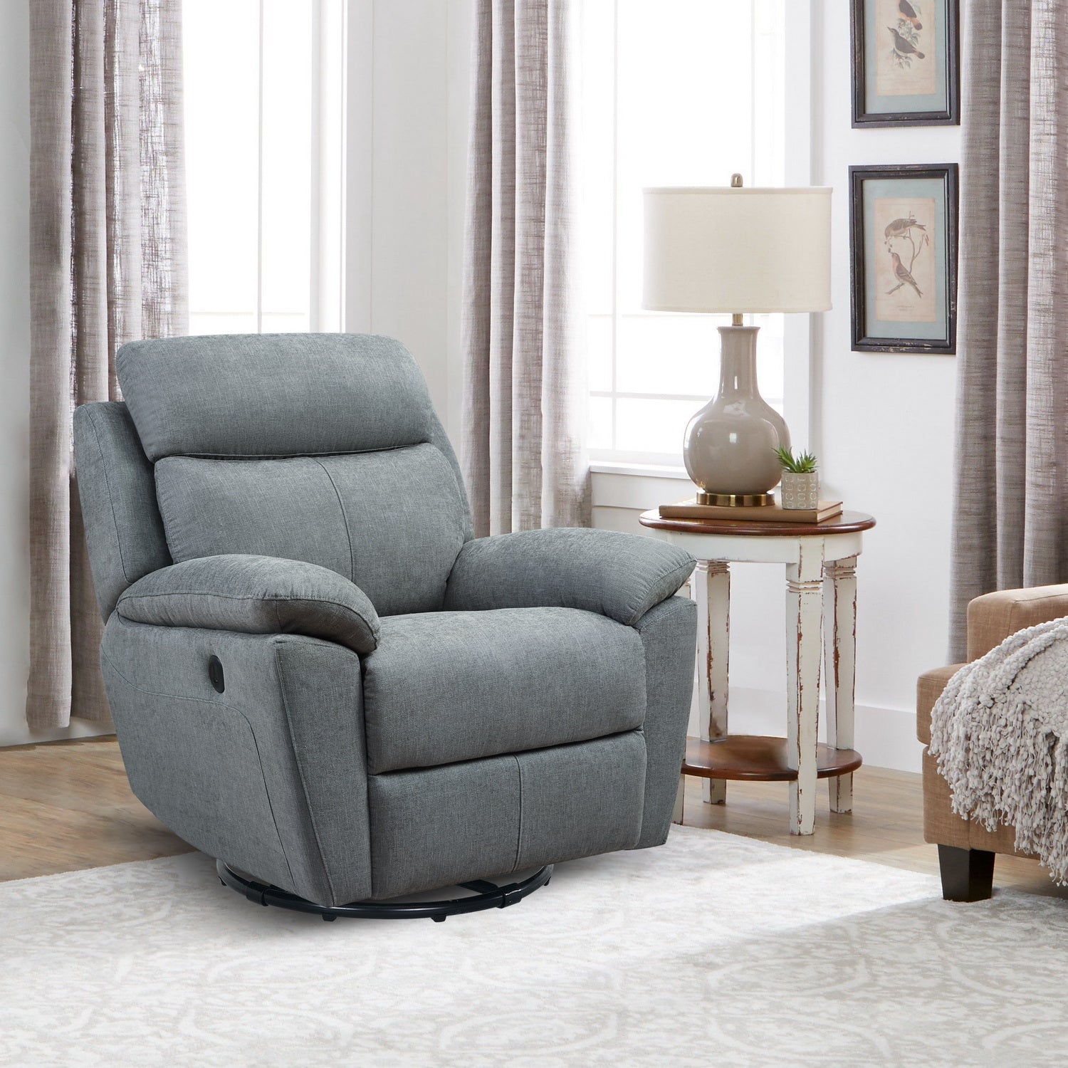 35" Gray Fabric Power Recliner with USB By Homeroots | Recliners | Modishstore