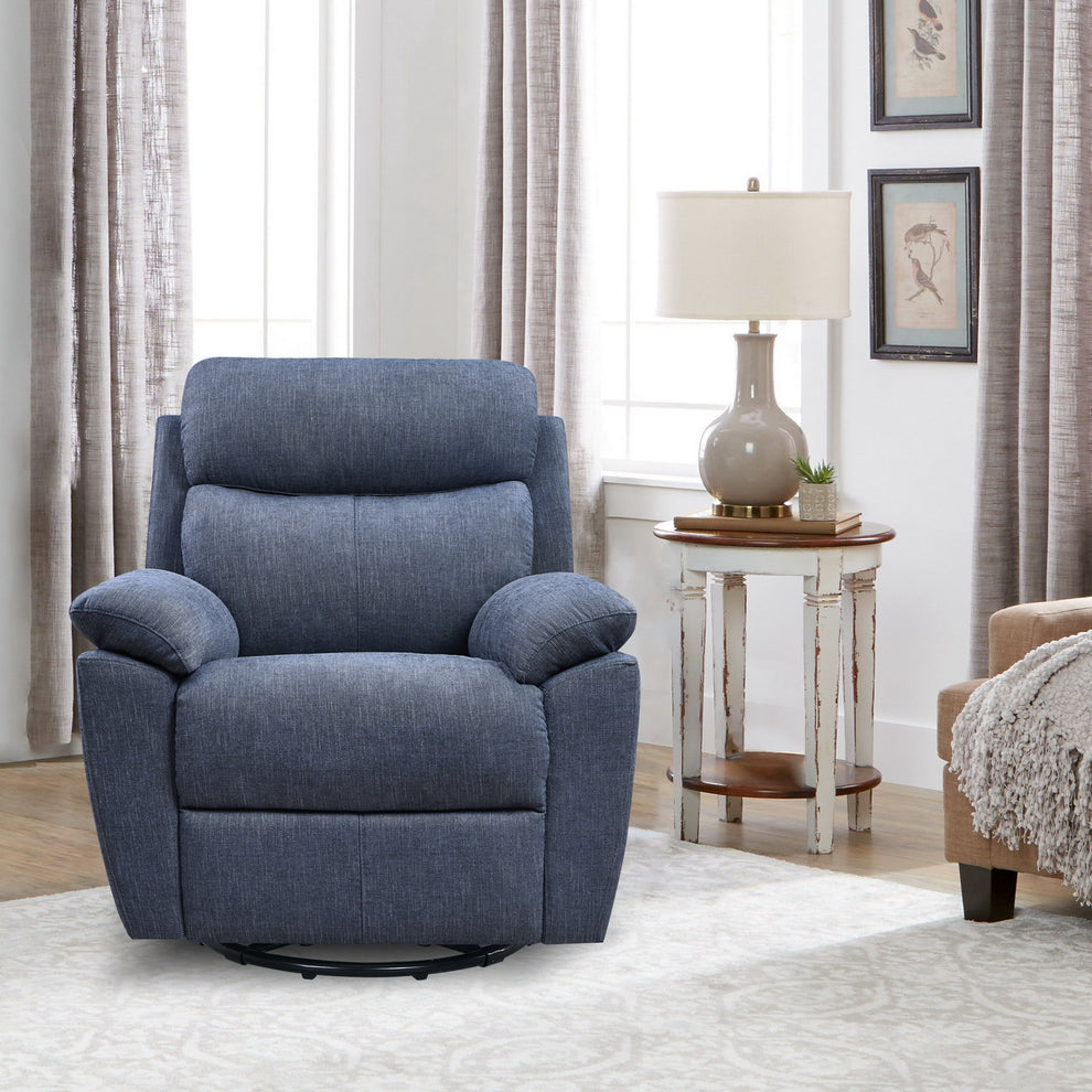 Blue Fabric Glider & Swivel Power Recliner with USB port By Homeroots | Recliners | Modishstore - 2