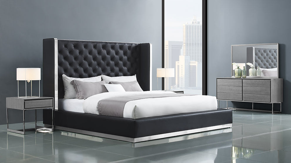 Black Faux Leather Bed King By Homeroots | Beds | Modishstore
