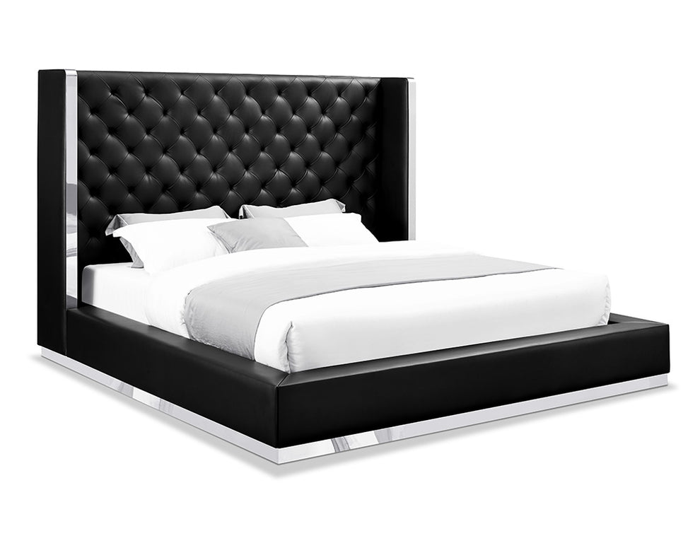 Black Faux Leather Bed King By Homeroots | Beds | Modishstore - 2