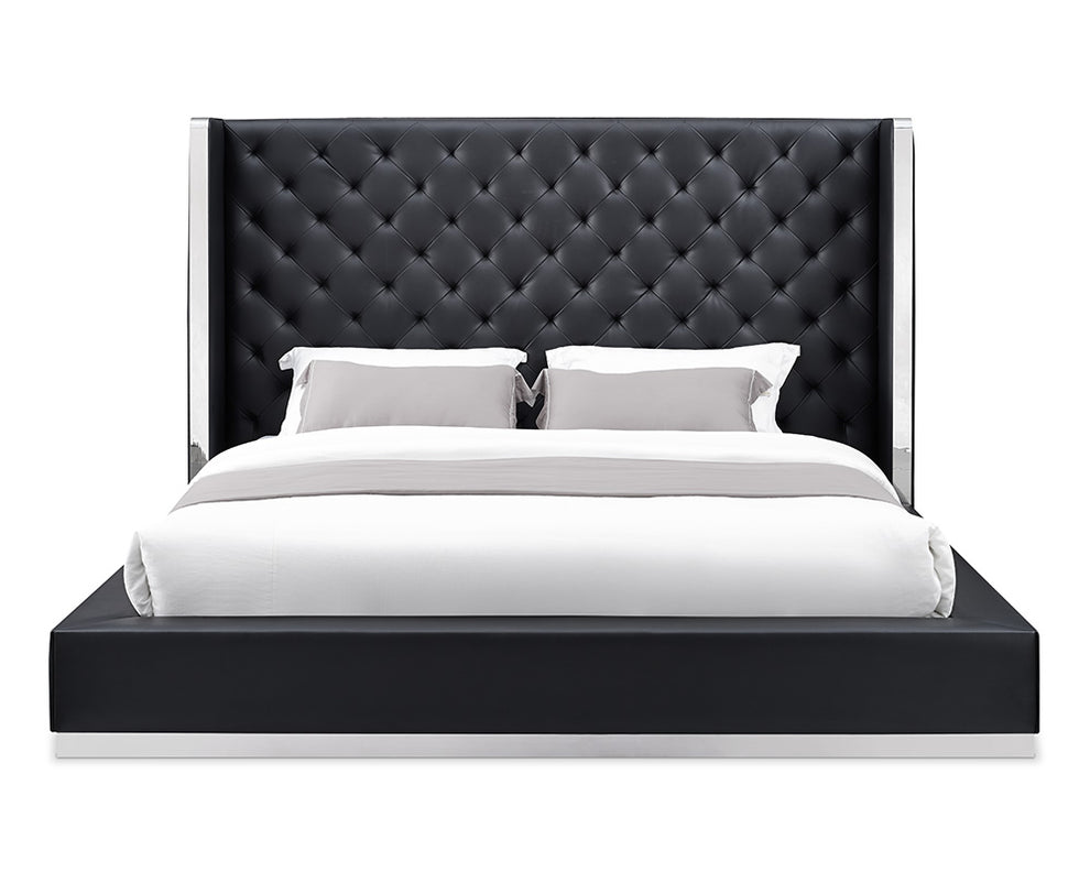 Black Faux Leather Bed King By Homeroots | Beds | Modishstore - 3