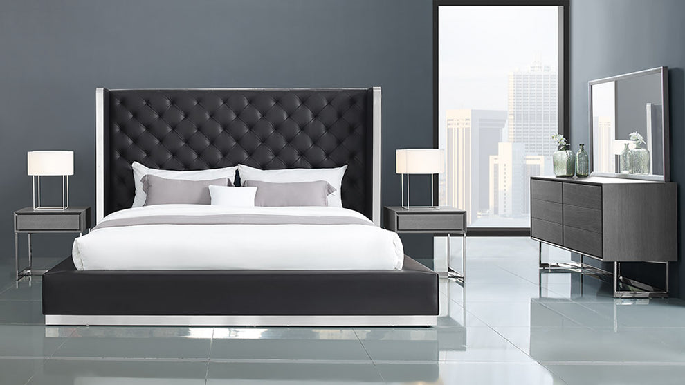 Black Faux Leather Bed King By Homeroots | Beds | Modishstore - 4