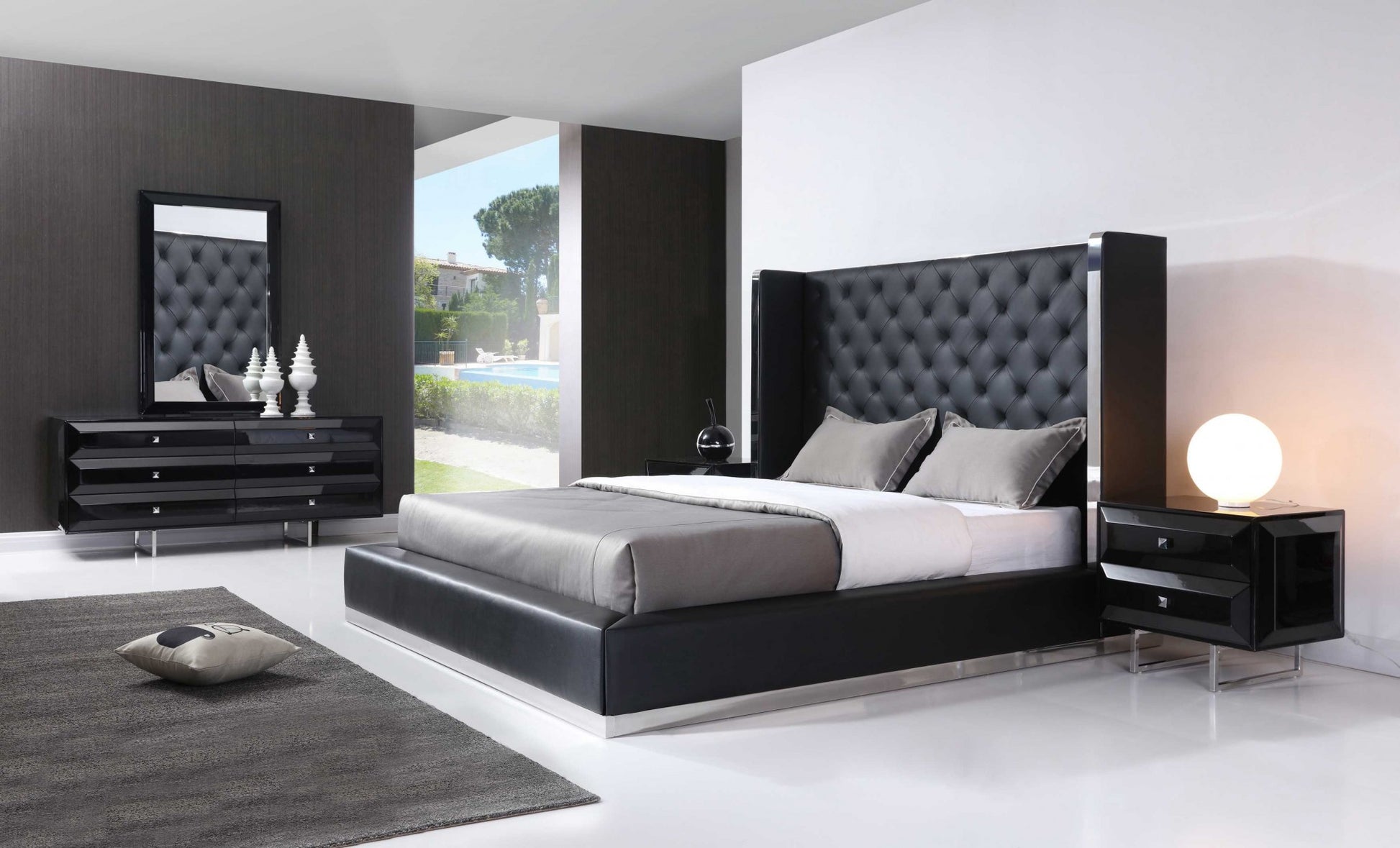Black Faux Leather Bed King By Homeroots | Beds | Modishstore - 5