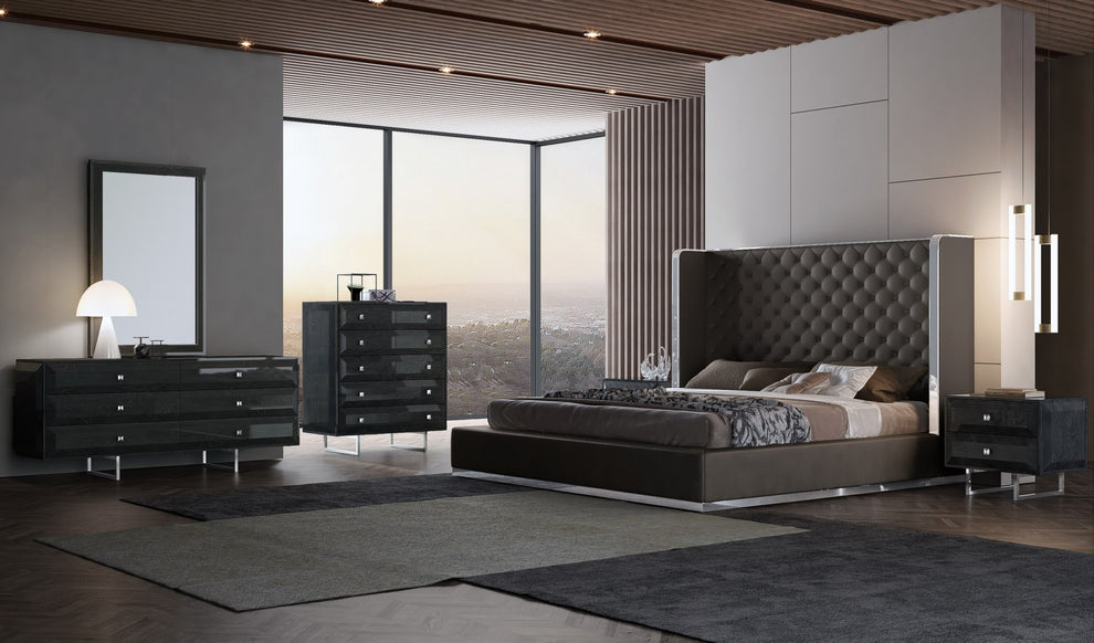 Black Faux Leather Bed King By Homeroots | Beds | Modishstore - 7