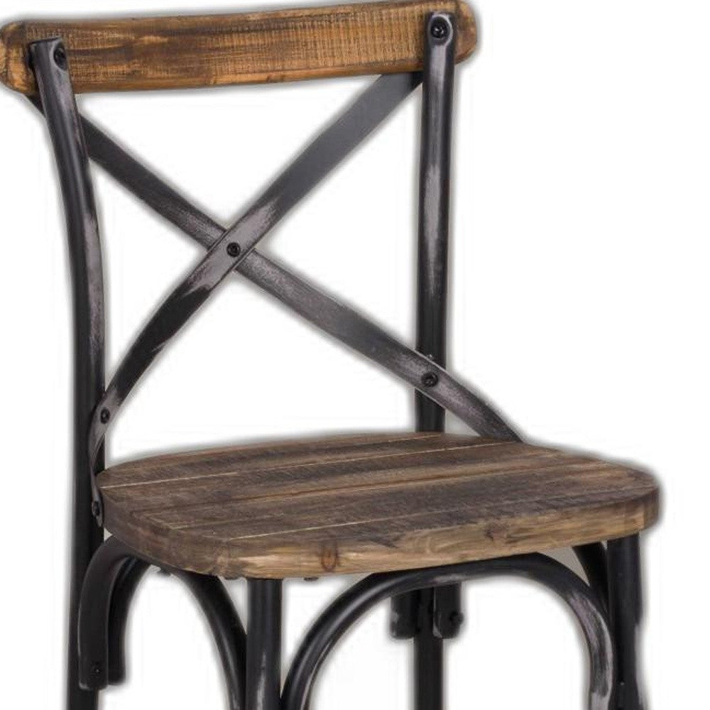 Antique Black Reclaimed Wooden Bar Chair By Homeroots | Bar Stools | Modishstore - 4