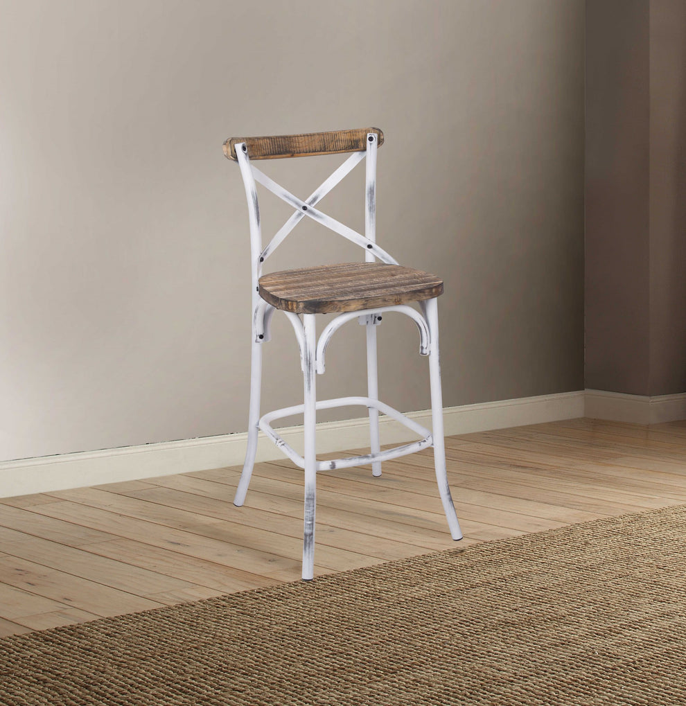 Antique White Wooden Bar Chair By Homeroots | Bar Stools | Modishstore - 7