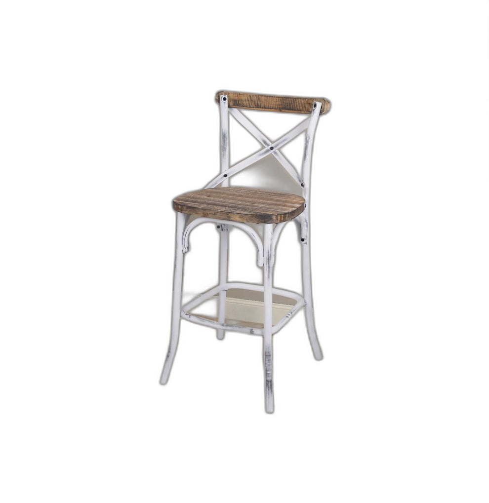 Antique White Wooden Bar Chair By Homeroots | Bar Stools | Modishstore - 2