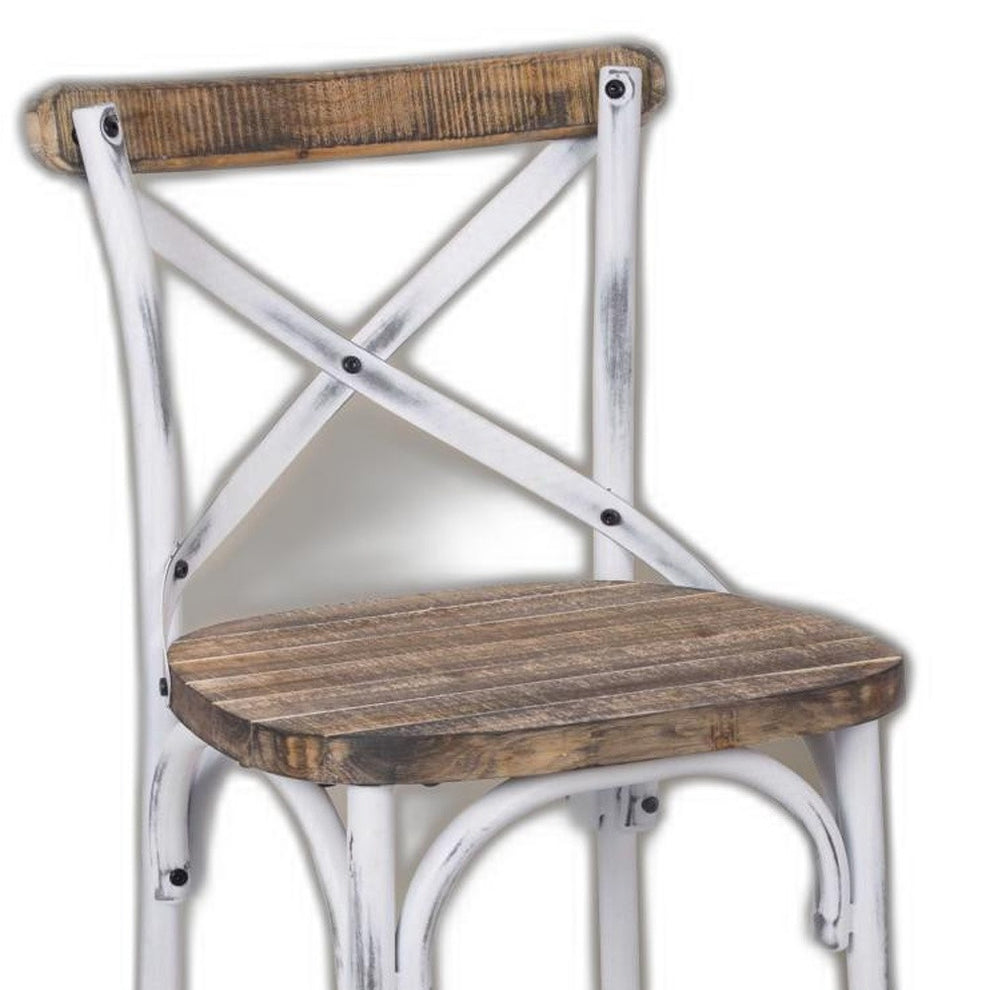 Antique White Wooden Bar Chair By Homeroots | Bar Stools | Modishstore - 3