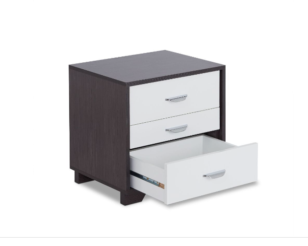 Black And White Metal 3 Drawer Nightstand By Homeroots | Nightstands | Modishstore - 3