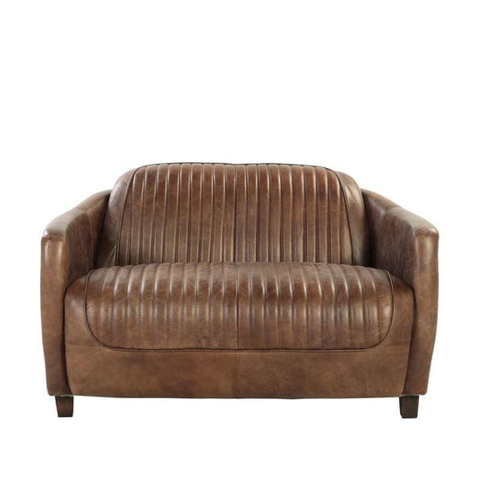 Retro Brown Leather Loveseat By Homeroots