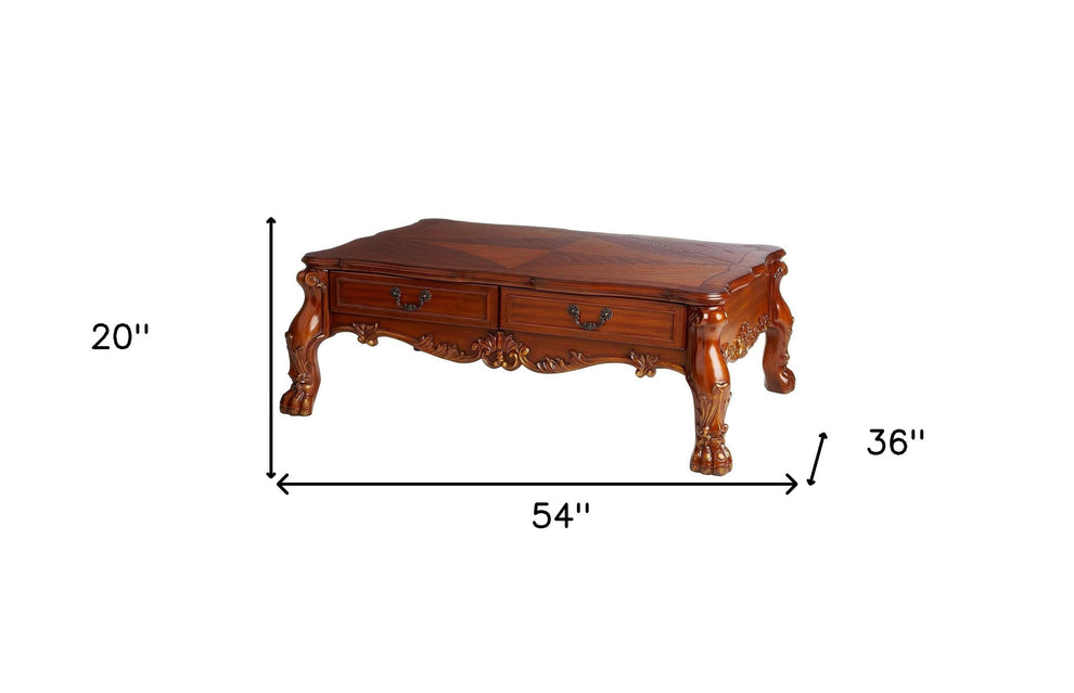 Cherry Oak Wood Coffee Table By Homeroots | Coffee Tables | Modishstore - 4