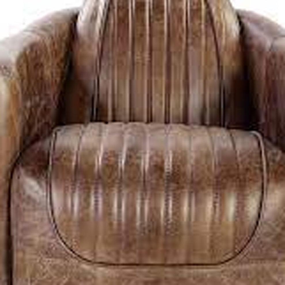 Retro Brown Leather Chair By Homeroots | Accent Chairs | Modishstore - 2