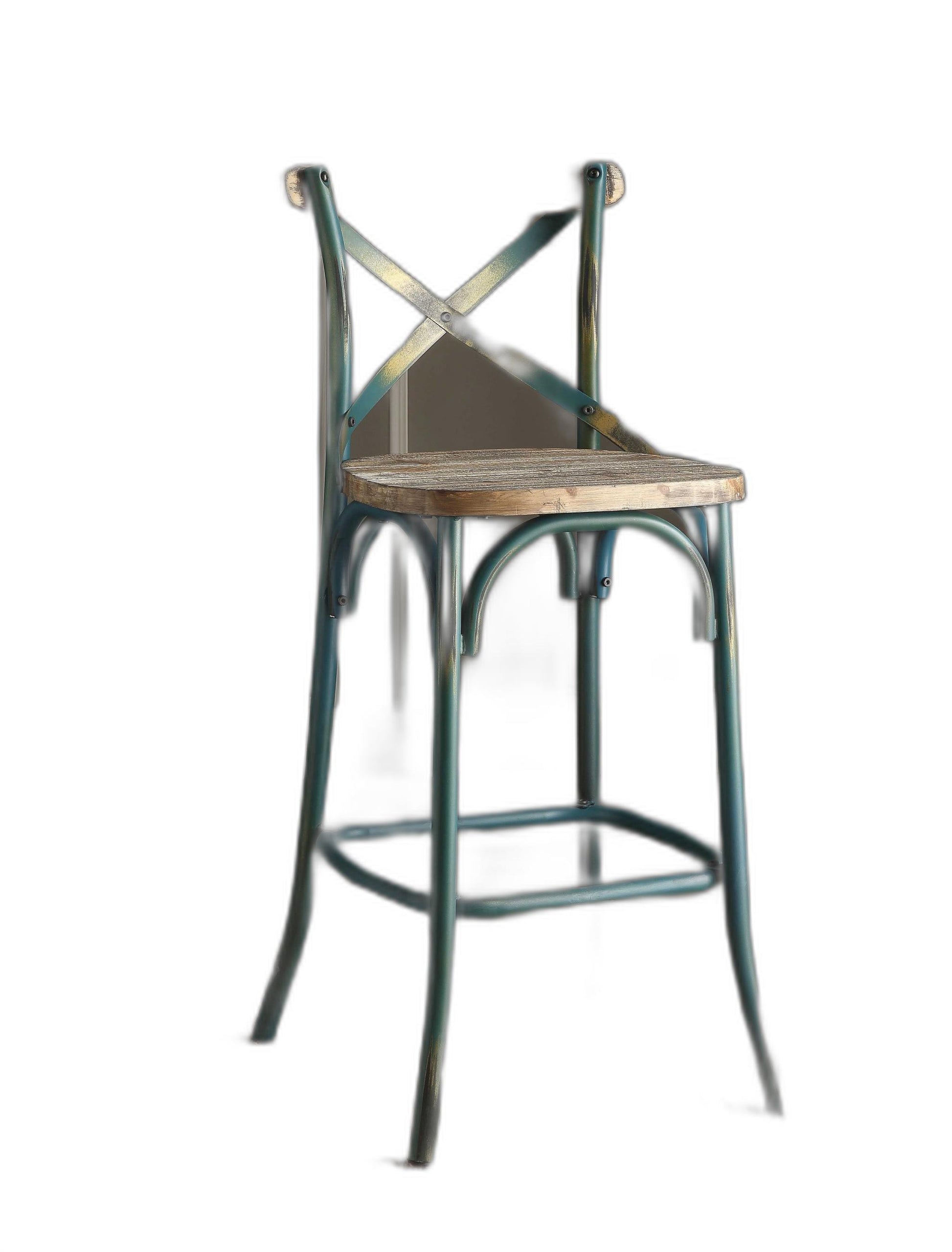 Antique Turquoise & Oak Wood Bar Chair By Homeroots | Bar Stools | Modishstore - 2